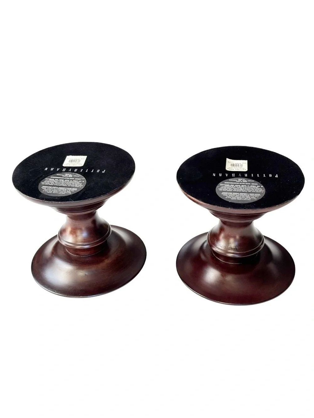Pottery Barn Vintage Turned Wood Pillar Candle Holders Set of 2 Espresso 5.25”